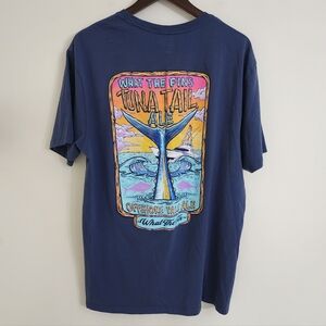 What The Fin Blue Graphic Tuna Tail T-Shirt Sz XL Beach Vacation Coastal Casual